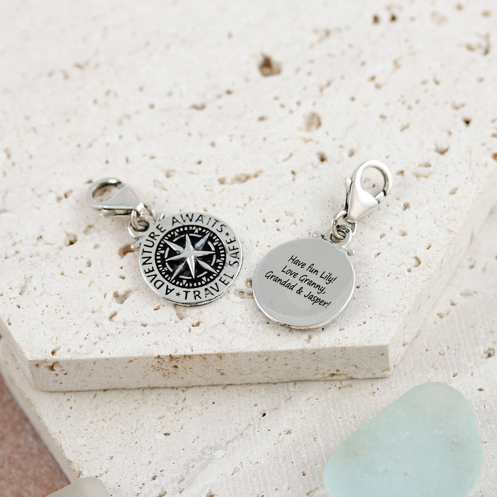 Travel Safe Compass Personalised Silver Charm