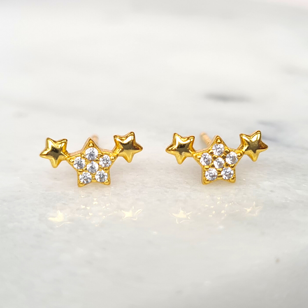 Sternen-Ohrringe im 3er-Set in Gold