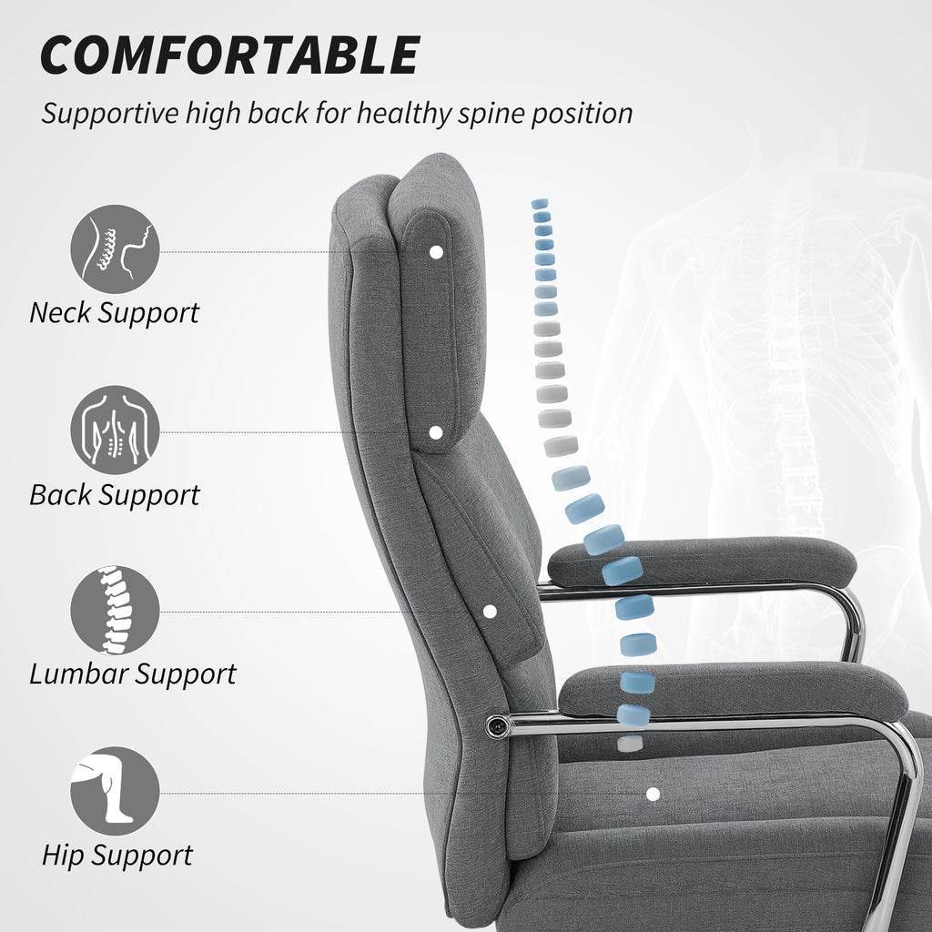 HOMCOM Executive Office Chair, Linen Fabric Computer Desk Chair with Double-Layer Back Cushion, Tilt Function, Height Adjustable for Home, Charcoal Grey