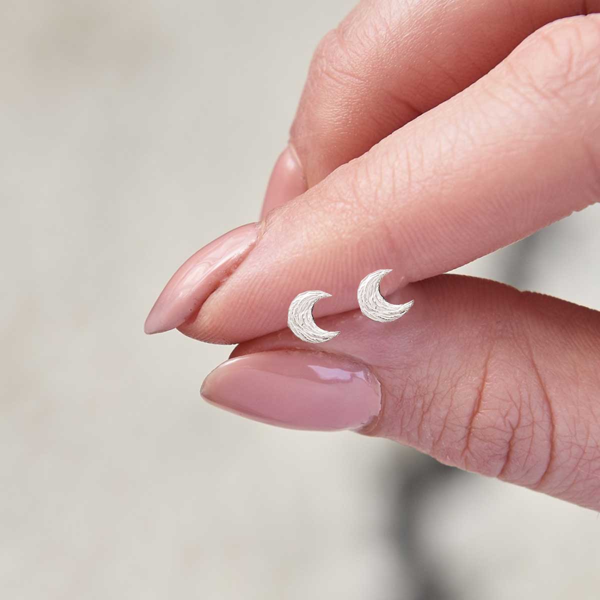 Twilight Moon Silver Stud Earrings