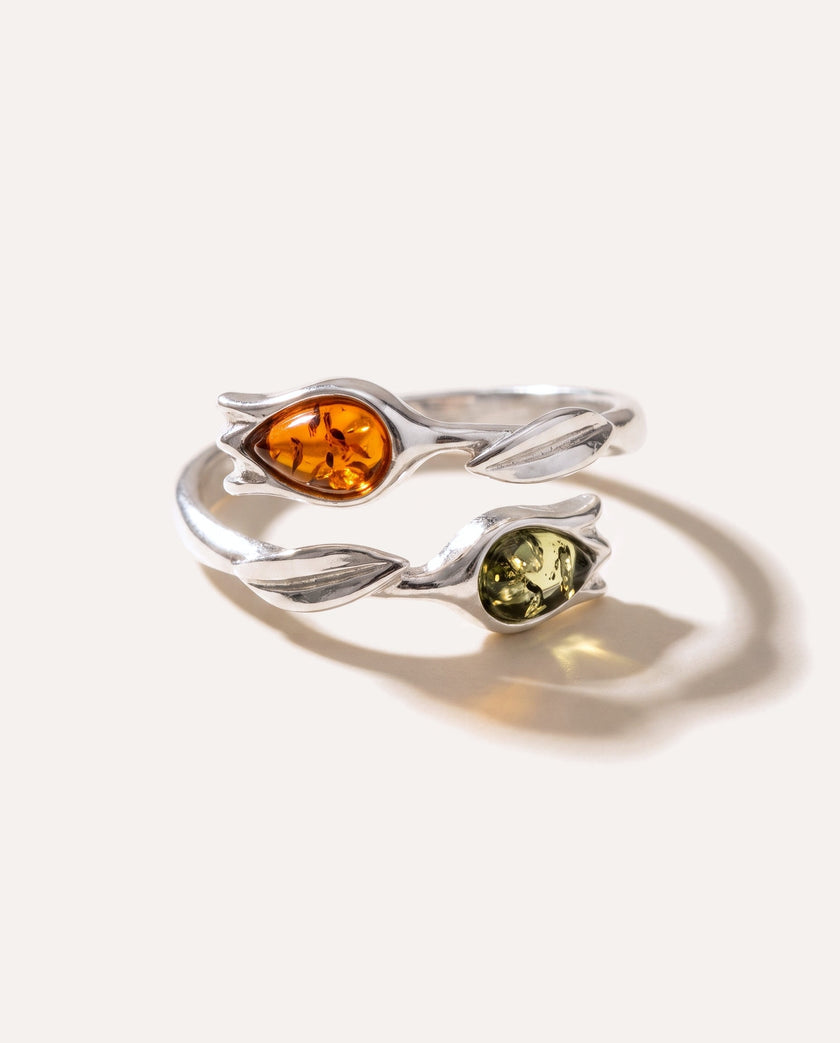 Two Tone Amber Tulip Ring
