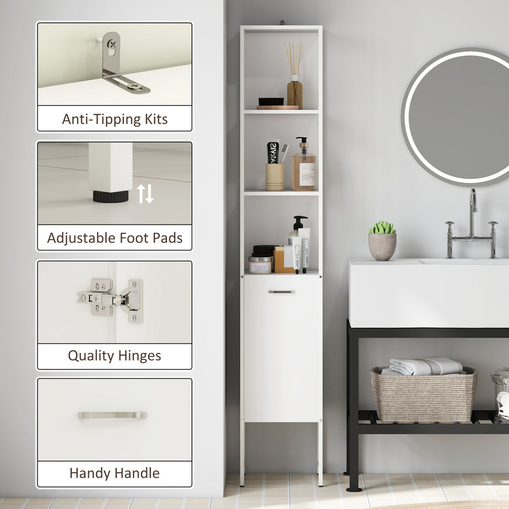 HOMCOM Tall Bathroom Cabinet with Open Shelves and Adjustable Shelf - White