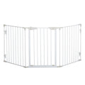 PawHut Pet Safety Gate, 3 Panels Playpen Fireplace, Metal Fence, Stair Barrier, Room Divider w/ Walk-Through Door - White