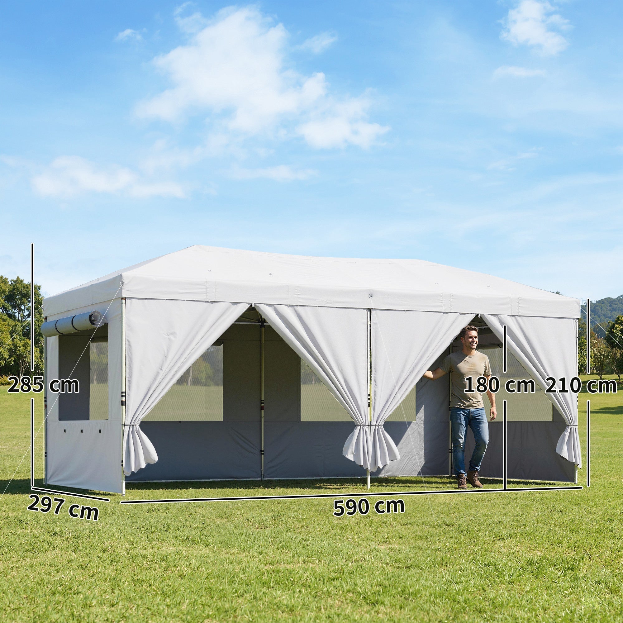 Outsunny 3 x 6 m Pop Up Canopy with UV50+ Protection Garden Gazebo with 6 Sidewalls, White
