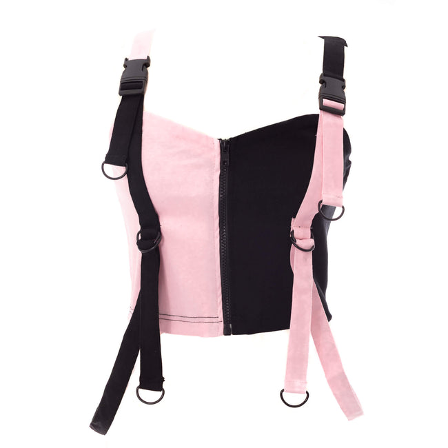 Chemical Black Veil and Void Top - Ladies Black/Pink Harness Crop Top