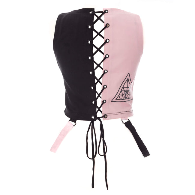 Chemical Black Veil and Void Top - Ladies Black/Pink Harness Crop Top