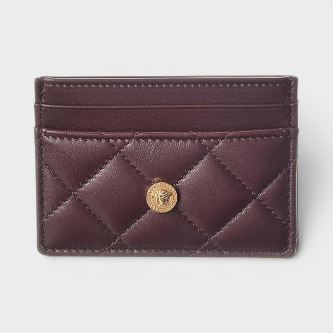 Logo Quilted Card Holder Aubergine