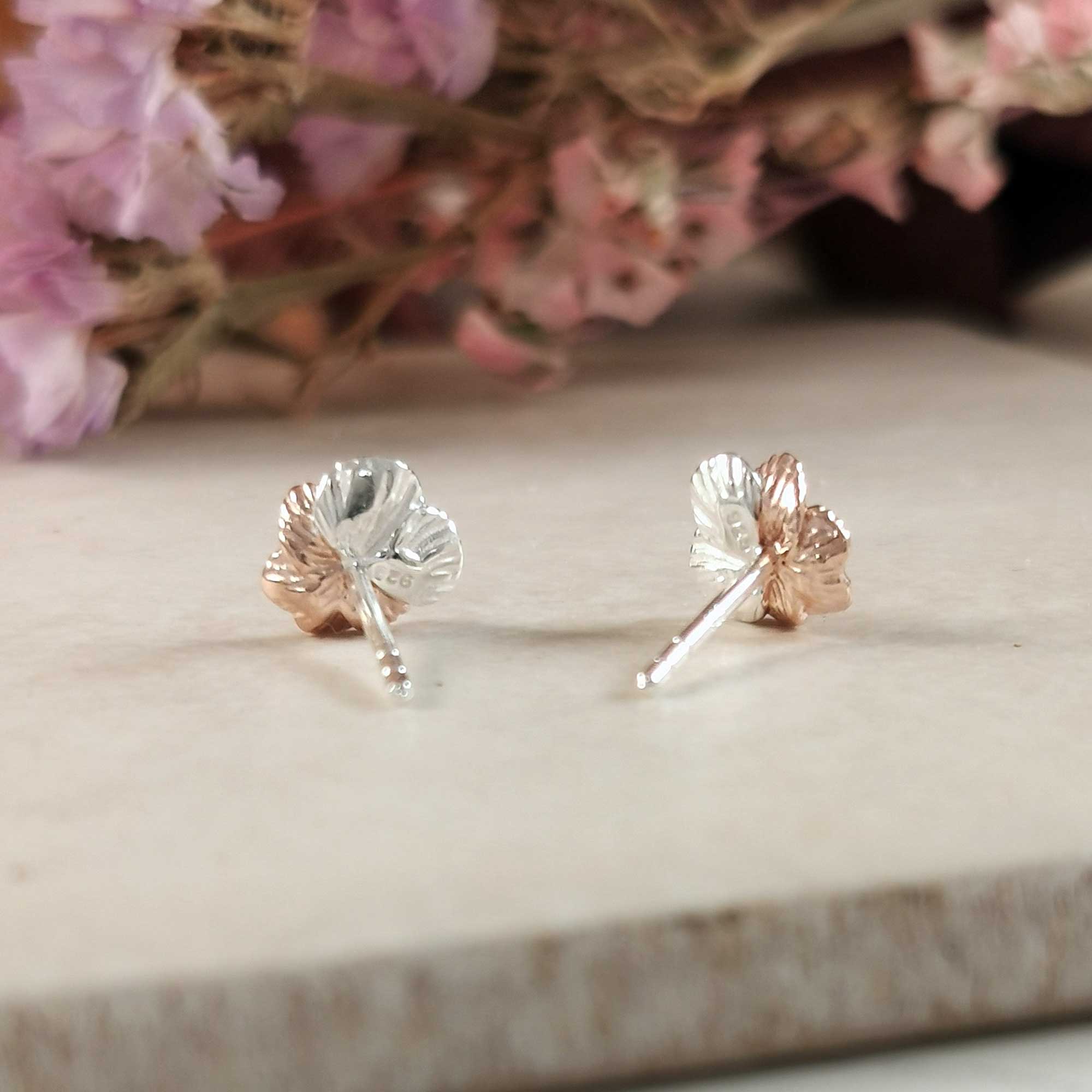 Violet Flower Silver & Rose Gold Stud Earrings