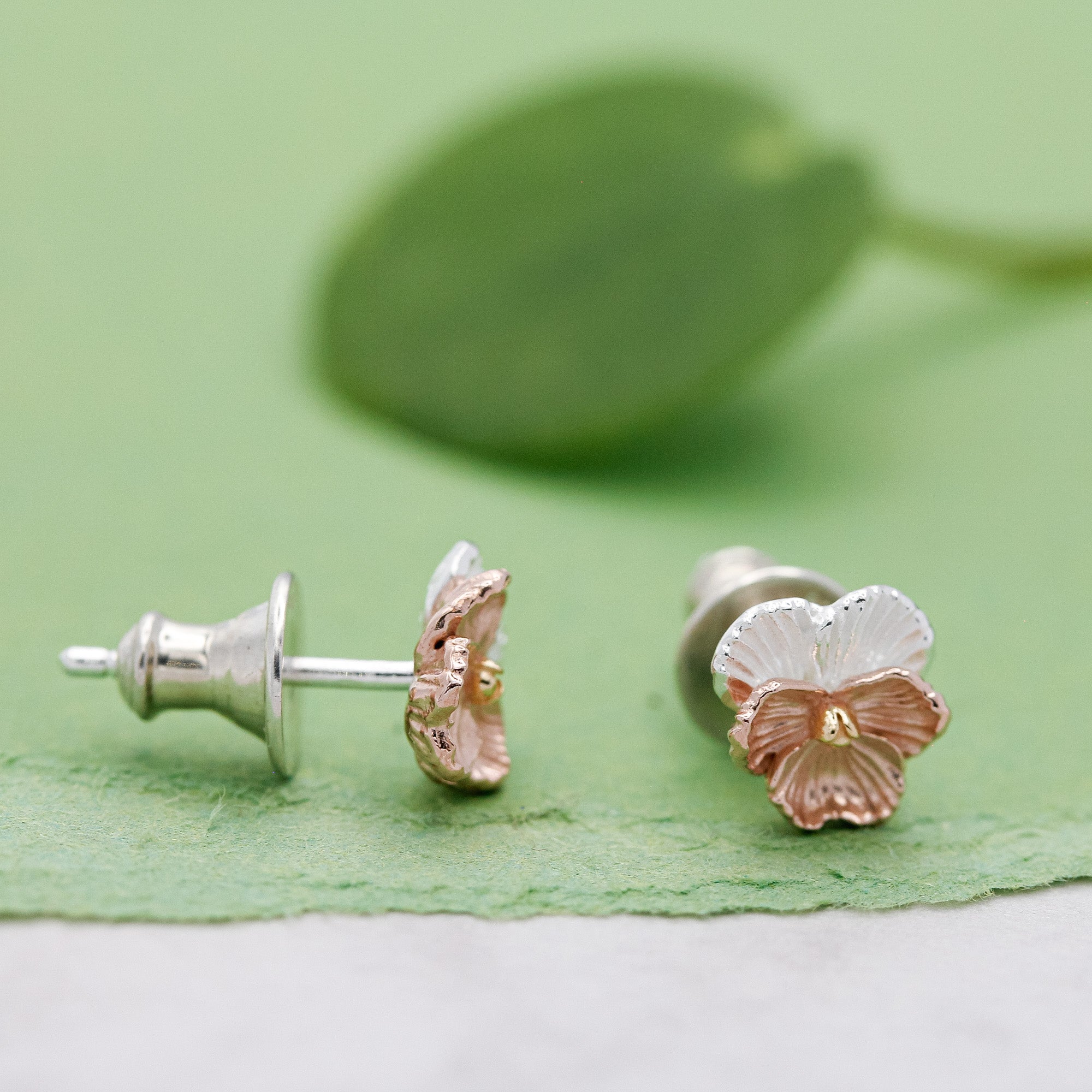 Violet Flower Silver & Rose Gold Stud Earrings