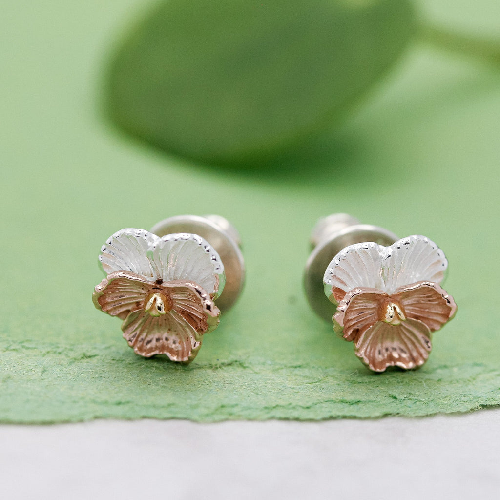 Violet Flower Silver & Rose Gold Stud Earrings
