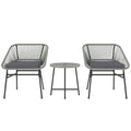 Outsunny 3 Pieces Rattan Bistro Set, Wicker Small Garden Table and Chairs Set with Cushions and Glass Top Coffee Table, Bistro Garden Furniture Set for Outdoor, Patio, Balcony, Light Grey