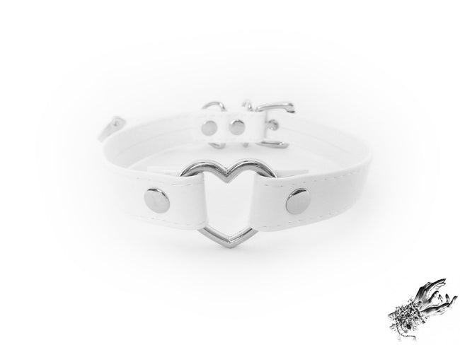White Faux Leather Heart Ring Choker
