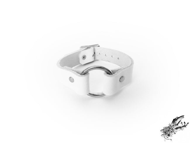 White Leather O Ring Wristband