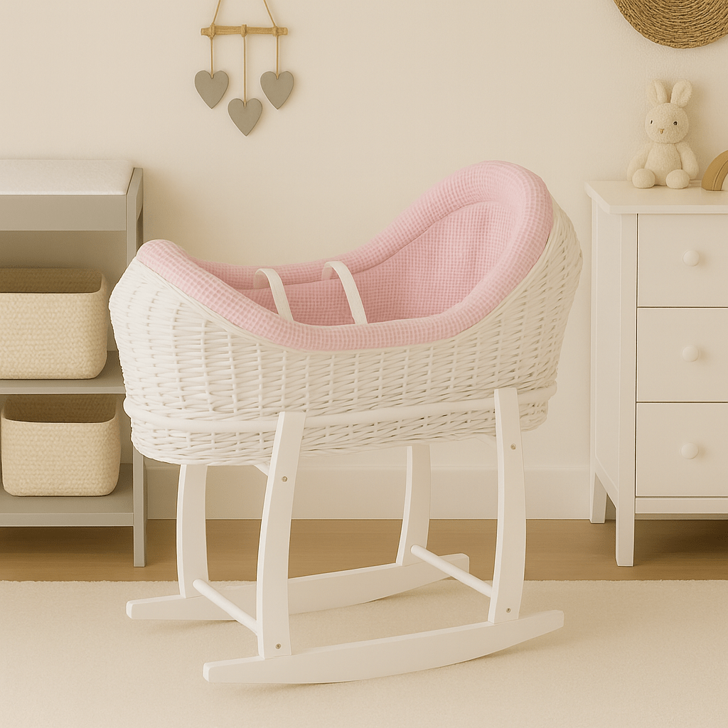 Wicker Deluxe Pod Baby Moses Basket With Stand