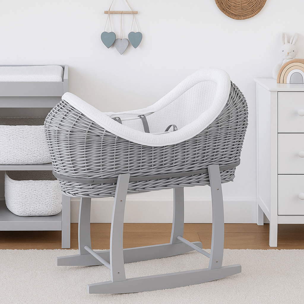 Wicker Deluxe Pod Baby Moses Basket With Stand