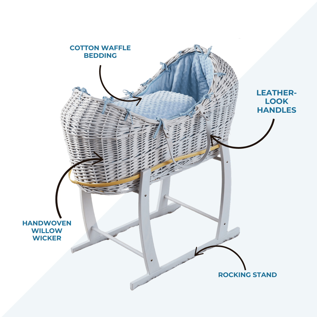 Wicker Deluxe Pod Baby Moses Basket With Stand