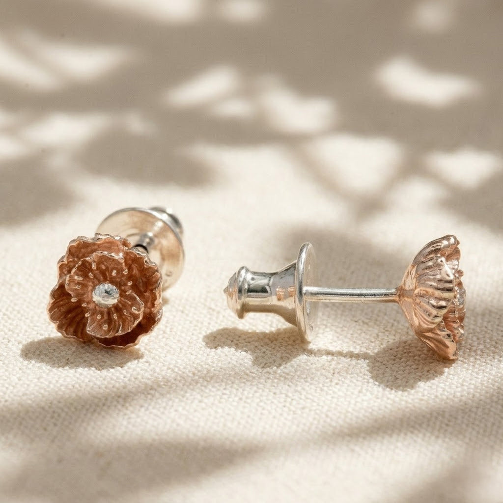 Poppy Silver & Rose Gold Vermeil Studs
