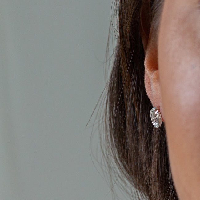 Wire Coil Hoops Sterling Silver Stud Earrings