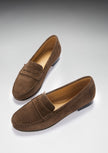 Women's Penny Loafers Leather Sole, brown suede