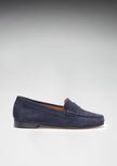 Women's Penny Loafers Leather Sole, navy blue suede