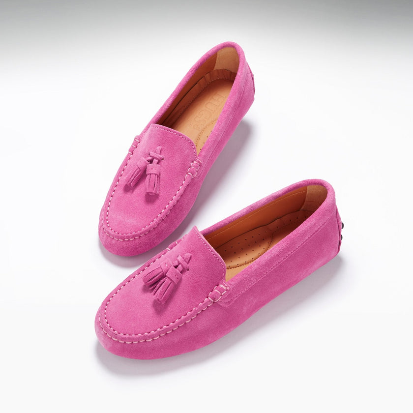 Women's Tasselled Driving Loafers, pink suede