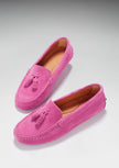 Women's Tasselled Driving Loafers, pink suede