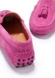 Women's Tasselled Driving Loafers, pink suede