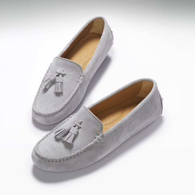 Women's Tasselled Driving Loafers, dove grey suede