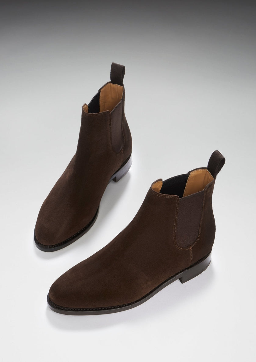 Women's Brown Suede Chelsea Boots, Welted Leather Sole