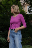 3/4 Sleeve Scoop Neck Cotton Modal T-Shirt
