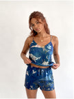 Blue silk pyjama set in 'Wonderous'  night sky Print, luxury lounge wear