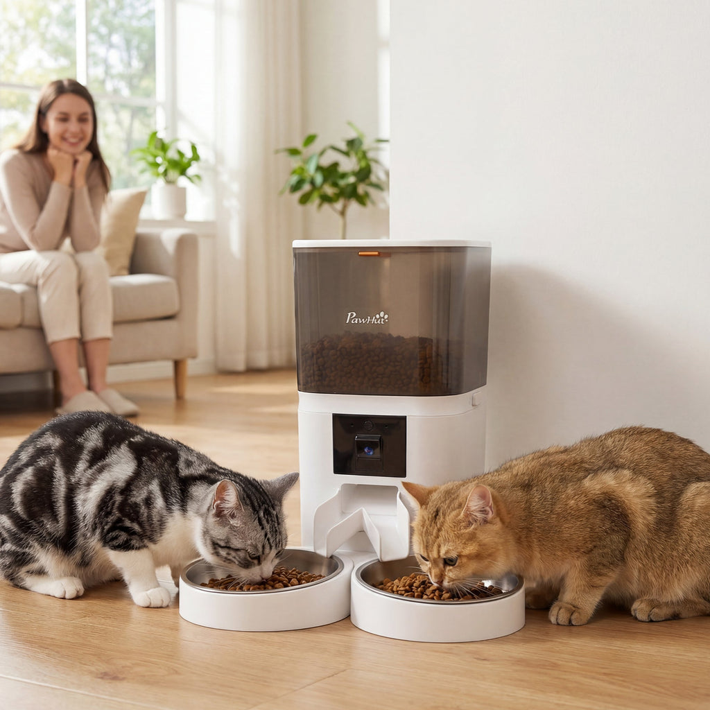 PawHut Automatic Cat Feeder for 2 Cats with HD Camera，2.4G & 5G WiFi Pet Food Dispenser 6L APP Control