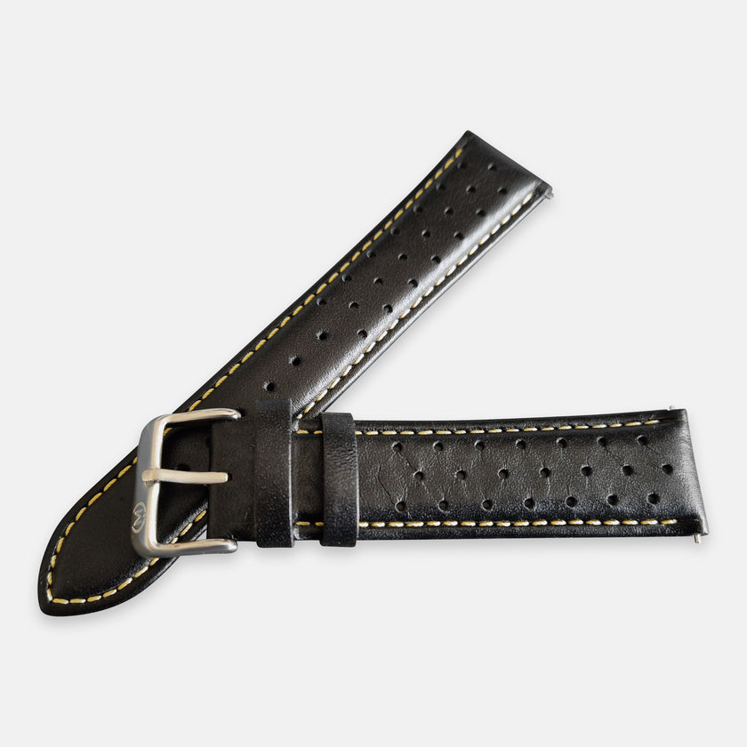Black And Yellow Leather Rally Watch Strap