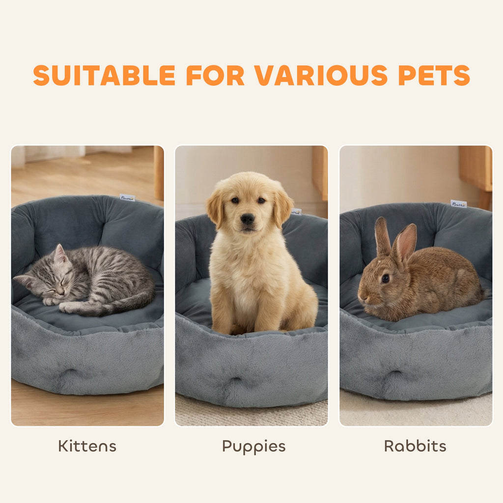PawHut Cat Bed, Reversible Dog Pet Bed for Indoor Cats and Small Dogs, Round Bed with Supportive Bolster, Dark Grey