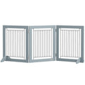 PawHut Foldable Pet Gate, with Three Panels & Two Support Feet - Grey